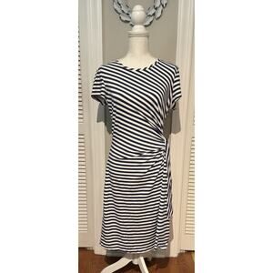 J. McLaughlin Elora Dress in Bangle Stripe Blue & White Short Sleeve Size Large